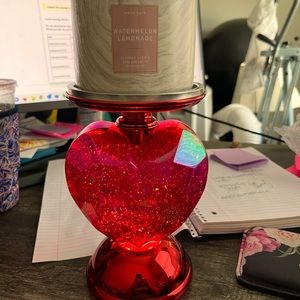 Heart 3-Wick Candle Holder Water Globe w/Watermelon Lemonade 3-Wick Candle - BBW